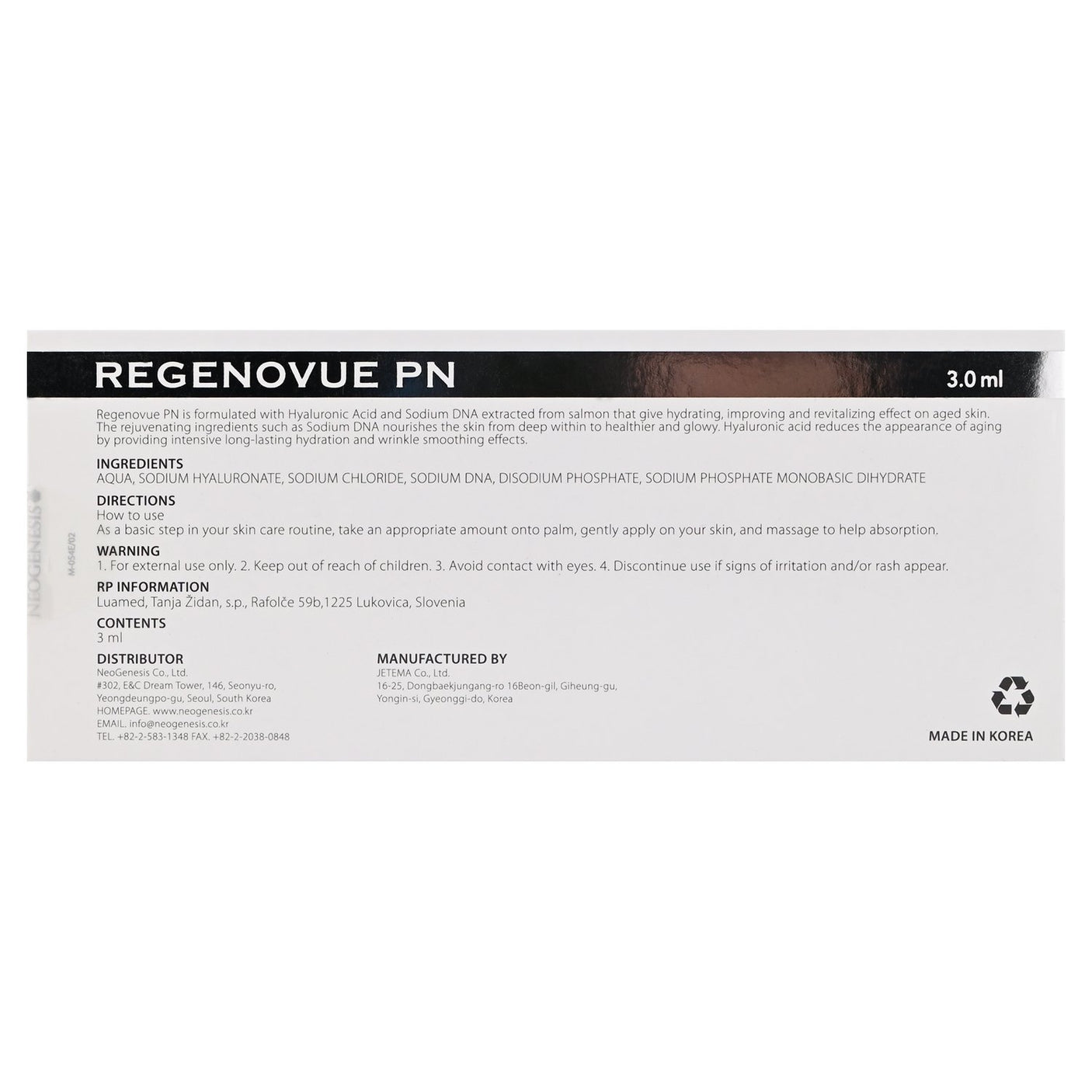 Regenovue PN 3mL - Filler Lux™ - Mesotherapy - NeoGenesis Co., Ltd.