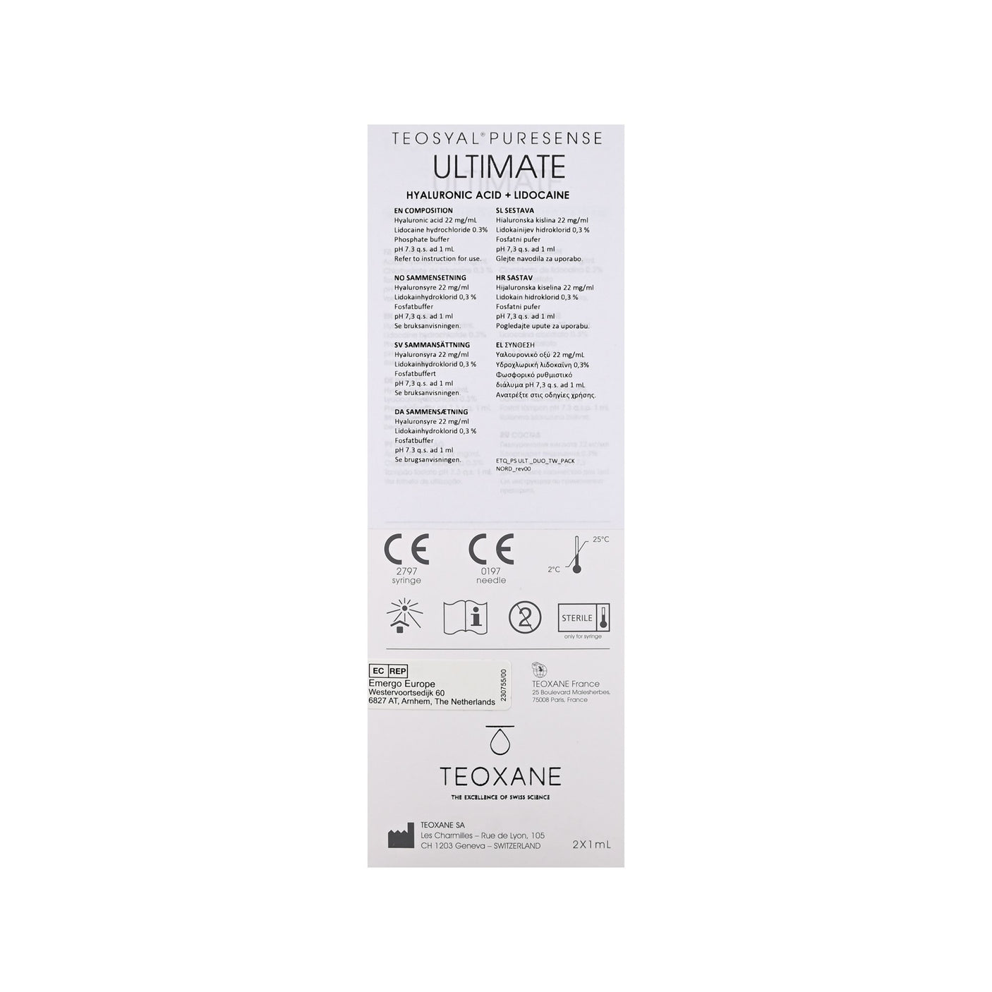 Teosyal® Puresense Ultimate (2 Syringes x 1mL) - Filler Lux™ - DERMAL FILLERS - TEOXANE SA